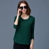 Mẹ béo MM tải áo thun cotton dài tay nam trung niên cộng với phân bón XL mặc quần áo mùa thu đáy quần nữ 30 tuổi áo phông nữ rộng Áo phông