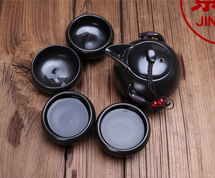 Chạm khắc Đinh Kiln Du lịch Bộ trà Kung Fu Đặt Logo tùy chỉnh bằng gốm Nhanh hai tách ấm trà ngoài trời Nhà di động bộ bình trà