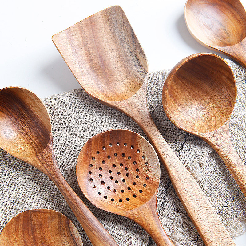 Wood Spoon Without Lacquer Solid Wood Large Soup Spoon Small Soup Spoon Home Teak Rice Spoon Drain Spoon Han Style Wooden Spoon Fried Dish Spoon