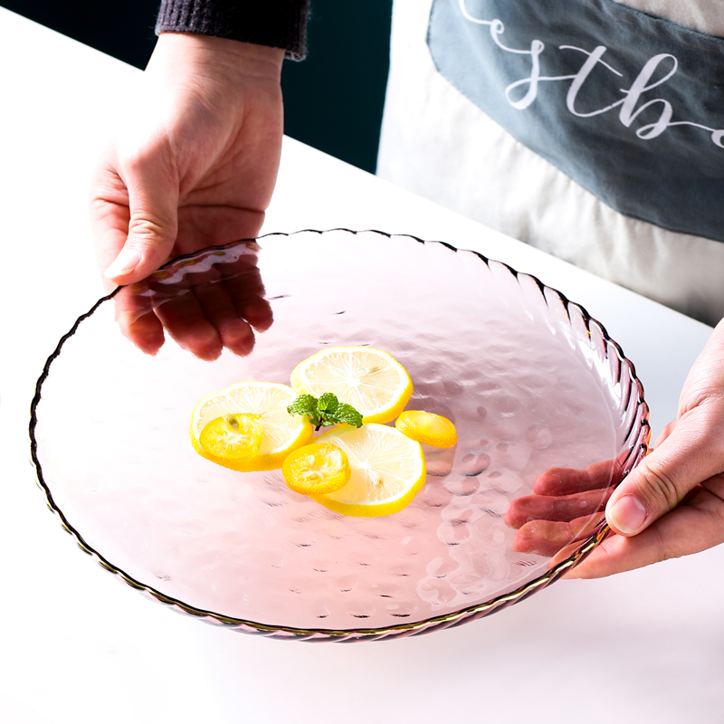 The see colour plate of light purple glass creative steak plate web celebrity modern key-2 luxury ins western - style food tableware plate of household food tray