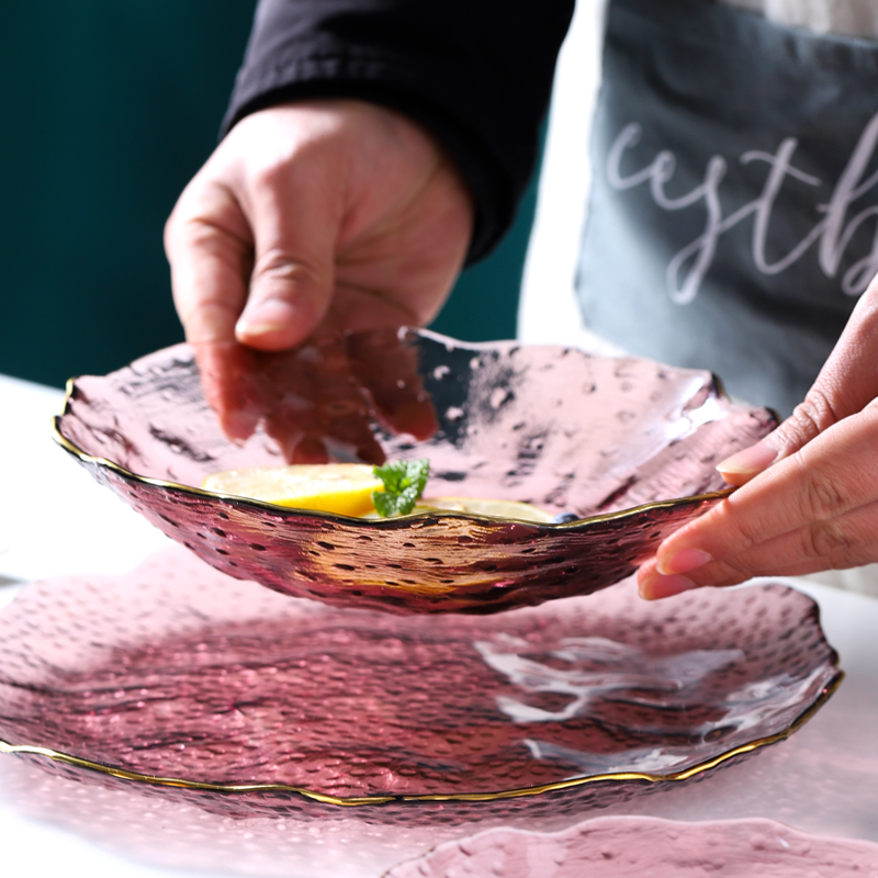 Glass plate household heat resistant Glass fruit salad bowl purple special - shaped plate Nordic creative dish dish dish dishes