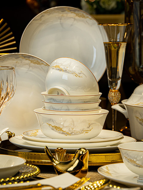Jiangshan Ruhua single product bowl and dish set household light luxury Chinese tableware Jingdezhen bowl and dish combination house-moving bowl and chopsticks