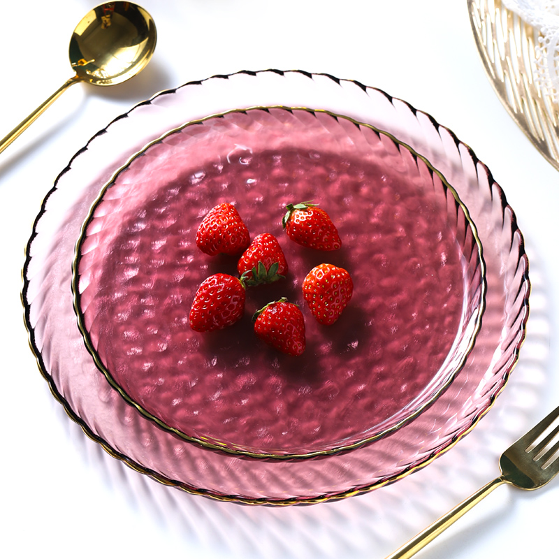 The see colour plate of light purple glass creative steak plate web celebrity modern key-2 luxury ins western - style food tableware plate of household food tray