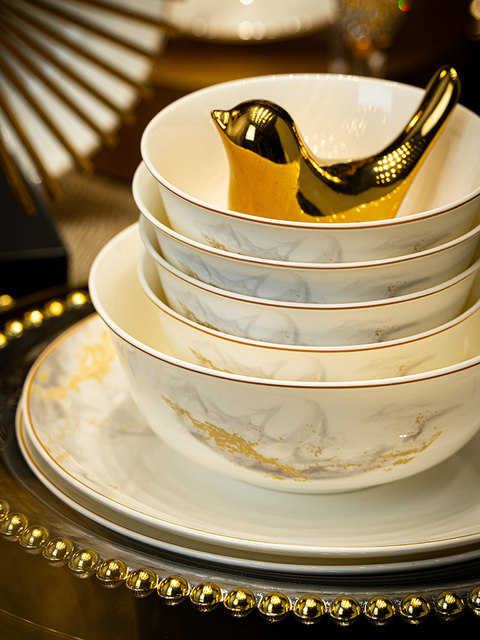 Jiangshan Ruhua single product bowl and dish set household light luxury Chinese tableware Jingdezhen bowl and dish combination house-moving bowl and chopsticks