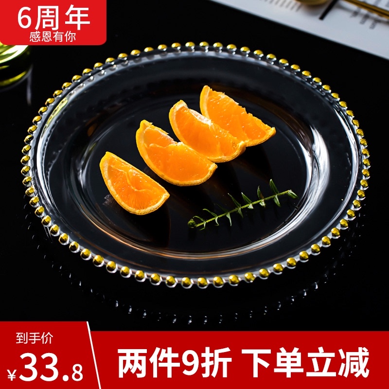 Circular transparent glass plate household heat - resistant glass fruit salad Nordic creative dish dish dish plate