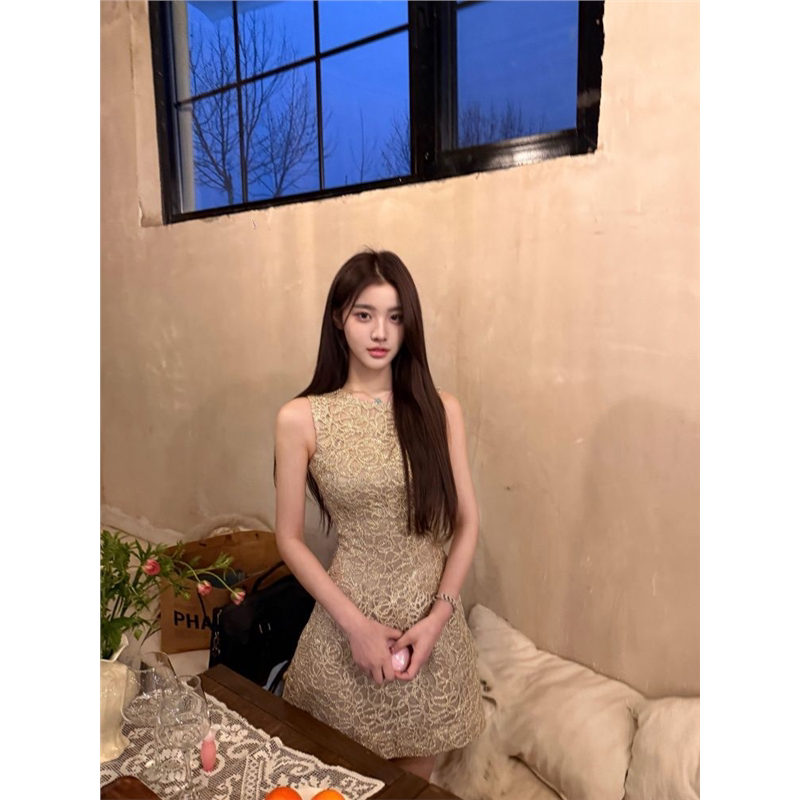 Fashionable High-End Elegant Gold Dress, New Style, Light Luxury, Gentle and Classy Vibe, Slimming A-Line Dress