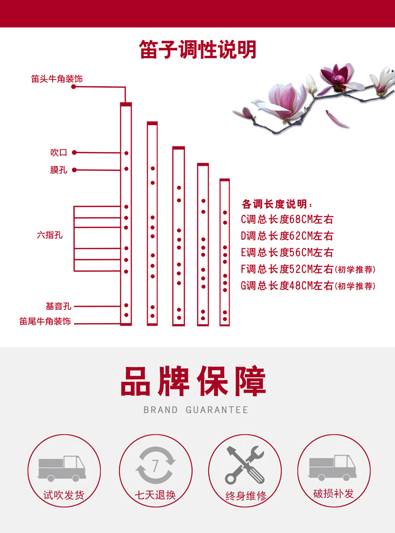 Nhà máy sáo trực tiếp một sáo chuyên nghiệp sáo nhập cảnh người mới bắt đầu sáo trúc năm món quà đầy đủ - Nhạc cụ dân tộc đàn cổ tranh