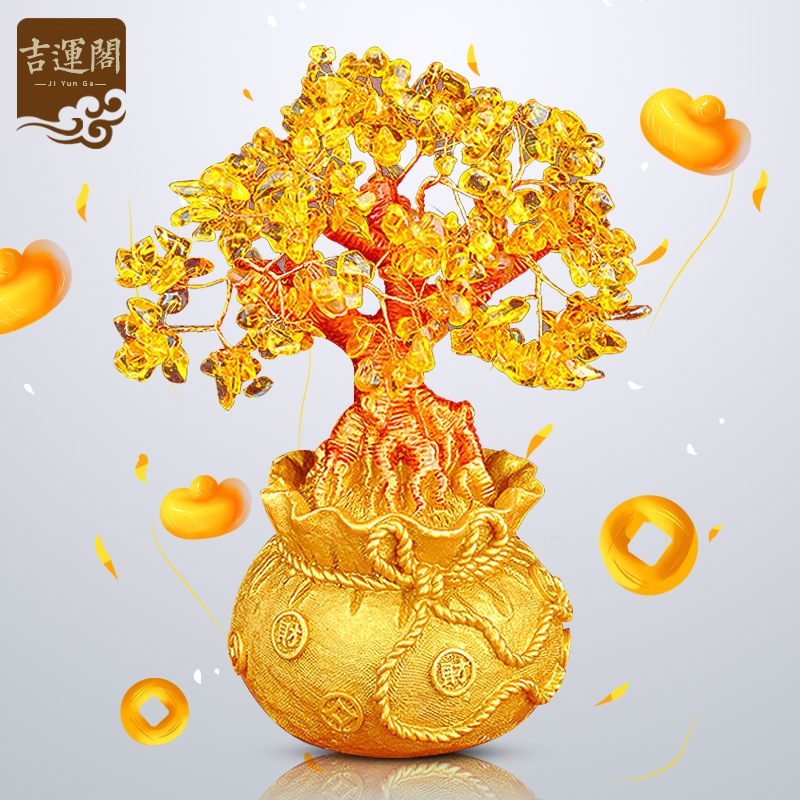 Yellow Crystal Hair Treasure Tree Swing money Tree Merchants Wine Cabinet Decorated with Home Living Room TV Cabinet Creativity