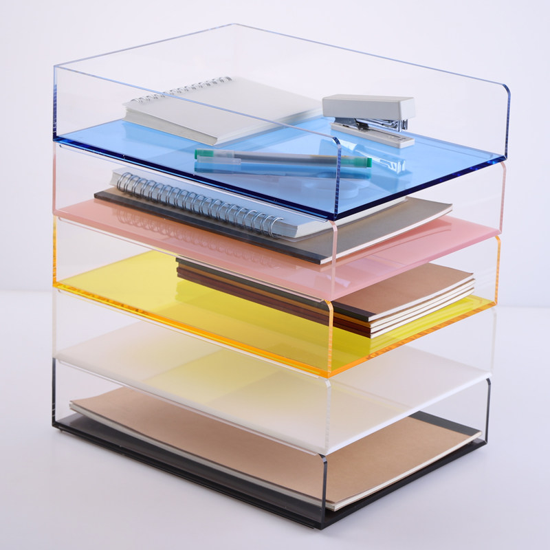 Sanrui color desktop acrylic file rack Transparent file tray File tray High color value thickened combination book stand Single-layer two-color A4 single grid office data storage box file bar