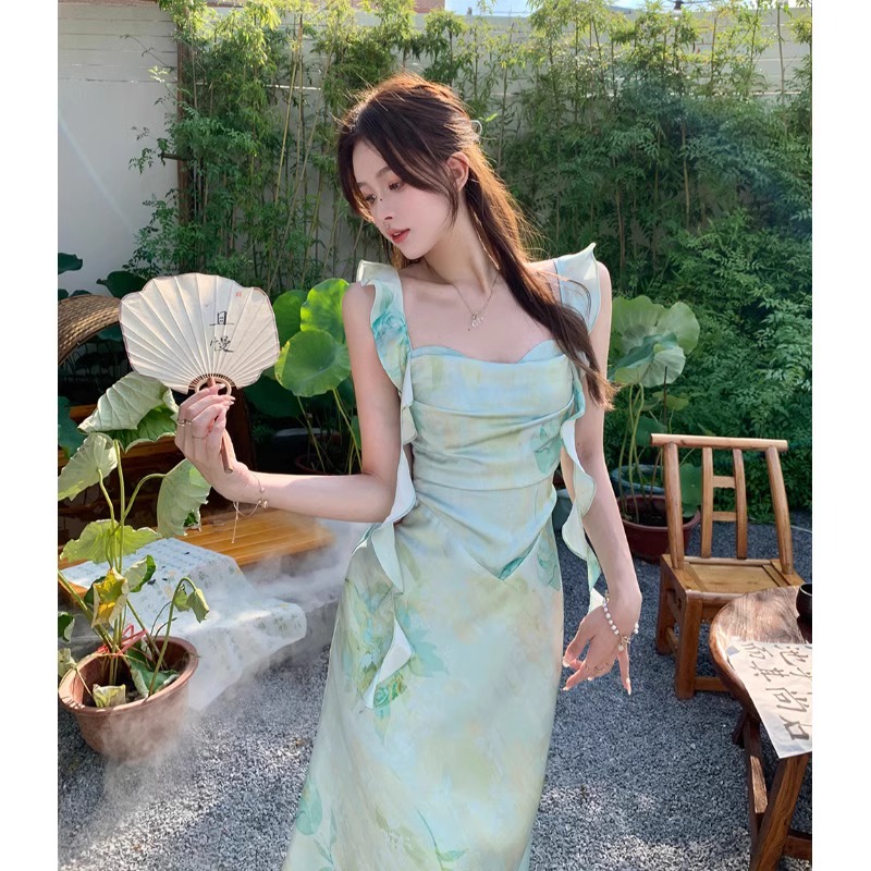 GROVE FOREVER Design summer advanced dress, long skirt, french style, high-end, bright catchy style, fitted GROVE FOREVER Design summer advanced dress, long skirt, french style, high-end, bright catchy style, fitted