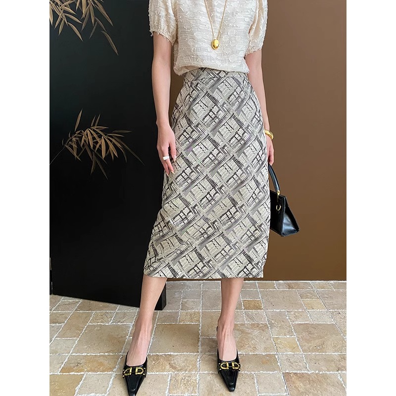 GROVE FOREVER Summer fitted skirt, Chinese style, high waist GROVE FOREVER Summer fitted skirt, Chinese style, high waist