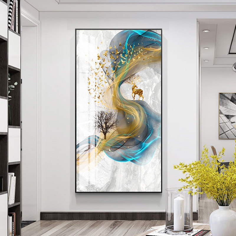 Modern light extravaganza Decorative Paintings into the Entrance Door Hallway Aisle Wall Mural Paintings of the Landscape Elk Hang Paintings Vertical