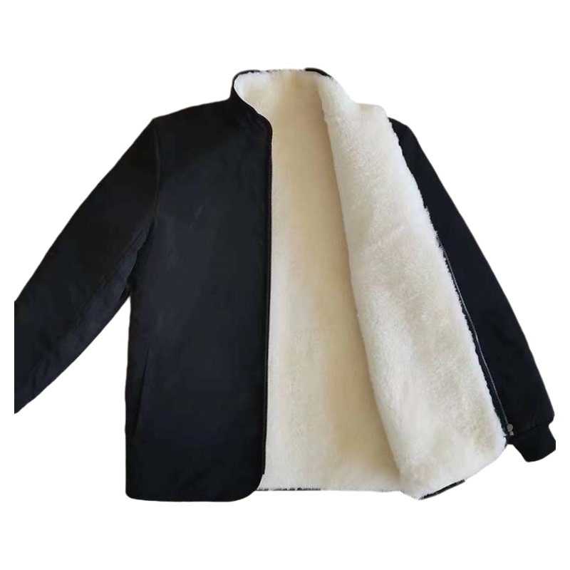 Winter Genuine Shearling Sheepskin Coat with Lamb Wool Lining, Full Leather Inner, Middle-Aged and Elderly Cold-Proof and Warm Jacket, Cotton-Padded Top