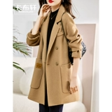 Двусторонное бархатное кашемировое длинное шерстяное демисезонное шерстяное пальто, средней длины, подходит для подростков, 2023