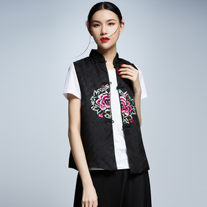 2018 mùa xuân và mùa hè mới phong cách quốc gia retro lụa organza jacquard thêu tay Tang phù hợp với áo khoác vest