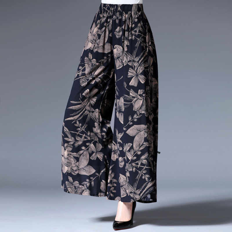 Mother Loaded Summer Pure Cotton Twist Large Swing Skirt Pants Tightness Waist Wide Leggings Pants Middle-aged Women Pants Slim Wide Pants Casual Pants