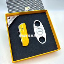 Cigar cutter windproof lighter set stainless steel cigar cutter flat cutter drill and punch set two-piece set cigar accessories