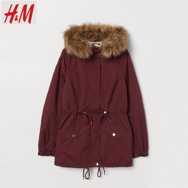 【HM官方旗舰店】女装毛领外套派克服棉服-时时淘