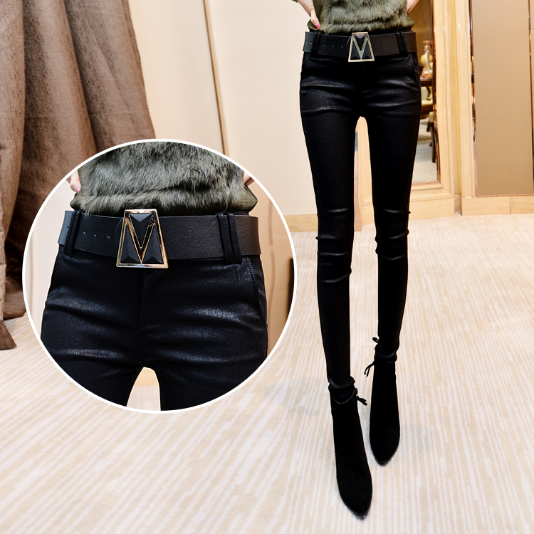 Black plus velvet underwear women's outer wear elastic tight-fitting narrow-tube pants 2022 new autumn and winter wear thin pencil trousers