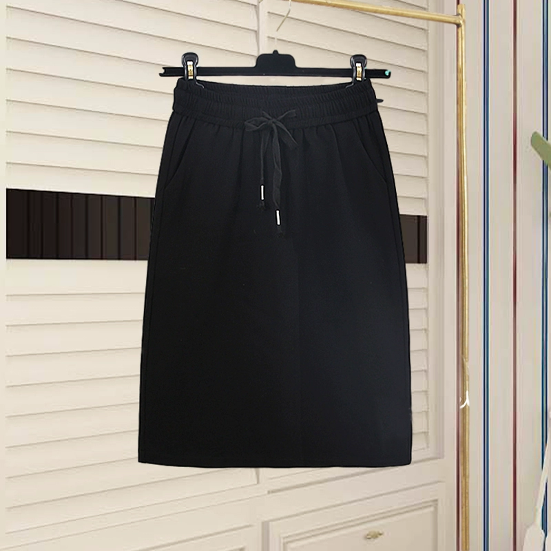 Mùa xuân và mùa hè mới thời trang giản dị thể thao trong là áo len mỏng giữa váy thun cotton thắt lưng dây rút túi ngực túi đeo hông - Váy