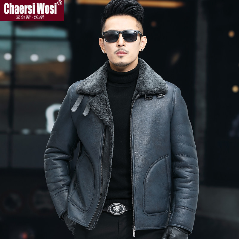Break code clear cabin original eco fur integrated sheep leather jacket Henning genuine leather leather clothing male locomotive cashmere jacket