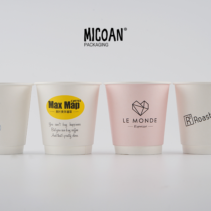 MICOAN customized disposable 10 oz oz double layer hollow kraft paper cup logo original design
