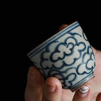 Duqing hand-painted Xiangyun retro small Cup ceramic Jingdezhen handmade tea cup blue and white Single Cup Zen kung fu tea cup