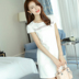 黛 2019 xuân hè mới cho phụ nữ size lớn gợi cảm khâu tay ngắn thời trang chạm đáy váy đan phiên bản Hàn Quốc - Váy eo cao 	váy nhún phần eo	 Váy eo cao