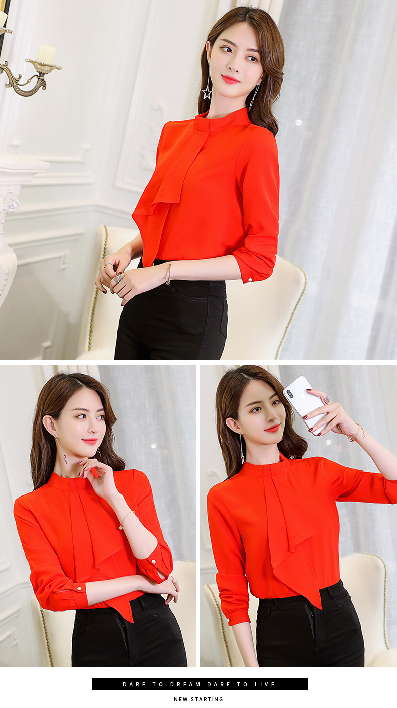 黛 2018 xuân hè mới thời trang Hàn Quốc hoang dã size lớn màu rắn dài tay xu hướng áo sơ mi nữ dáng lửng áo kiểu nữ công sở