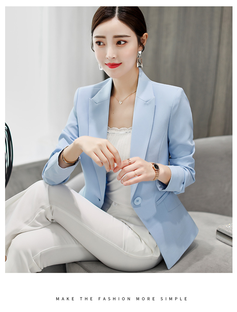黛 2018 秋冬 新 韩 版 Thời trang mỏng giản dị Bộ đồ nhỏ liền màu Joker dài tay áo khoác vest nữ