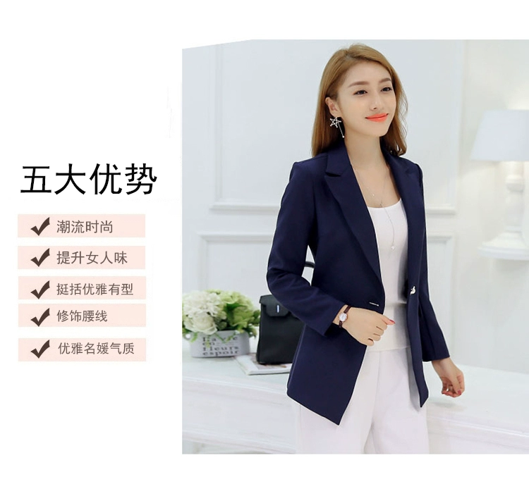 黛 2018 xuân hè mới của phụ nữ phiên bản Hàn Quốc của xu hướng thời trang nhỏ phù hợp với áo khoác dài tay màu đơn giản
