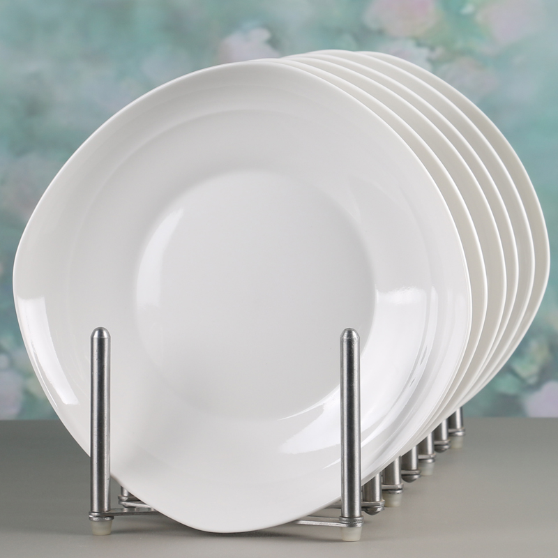 6 pure white ceramic plates Household hotel Ruyi plate Square plate disc flat plate plate Microwave oven tableware