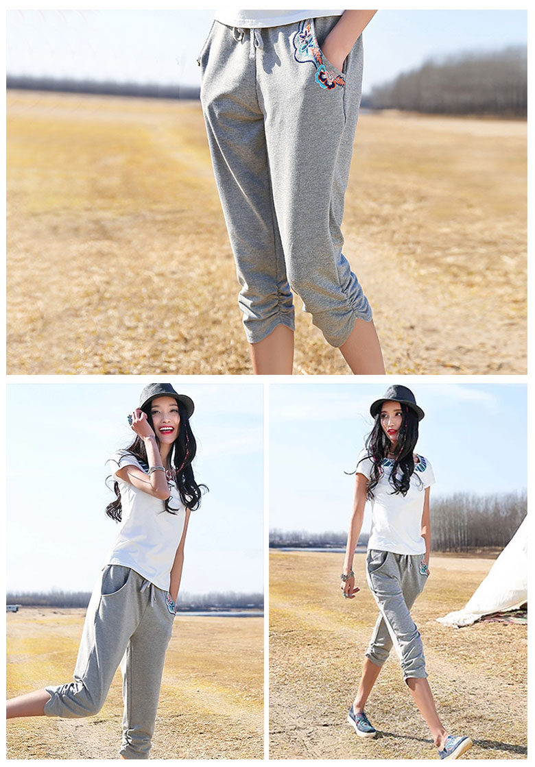 17年款 裂帛 刺绣双插袋 女式休闲七分裤 优惠券折后￥69.8包邮（￥99.8-30）