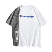 Champion earth Champion cursive letters big Logo print cotton T-shirt men and women couples short sleeve tide card