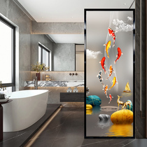 Customized new Chinese style light luxury art glass screen partition living room entrance hall simple blocking painted nine fish pattern
