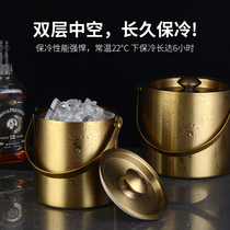 Golden bar double-layer ktv stainless steel insulated ice bucket with rice bucket portable wine Beer Beer champagne bucket with ice clip