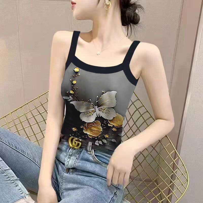 Summer New Leopard Print Camisole for Women, Slim Fit Inner Layer, Stylish Outerwear, Elegant Printed Sexy Backless Top