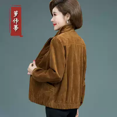 Middle-aged mother short coat lady 2021 new 50-year-old spring cotton wick striped old man jacket foreign pie autumn