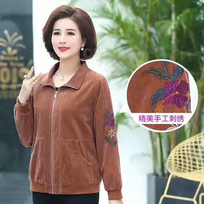 Mom spring short coat thin section 2021 new middle-aged 50-year-old women cotton corduroy top autumn western style