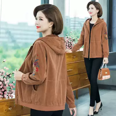 Mother's outfit 2021 new spring and autumn jacket thin middle-aged and elderly 50-year-old women cotton wick velvet top Western style