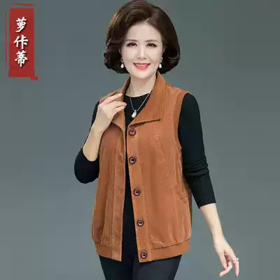 Mother's horse clip autumn wear middle-aged lady short cotton corduroy waistcoat 50-year-old coat old man's vest