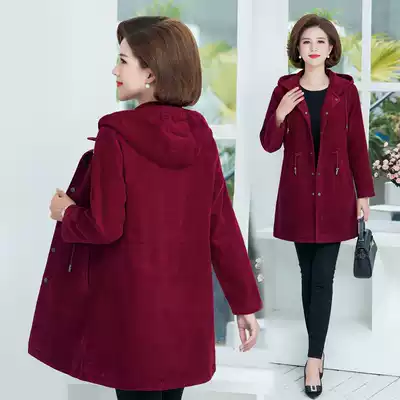 Mother windbreaker medium long version of foreign style pure cotton wick striped top thick 50 year old lady spring and autumn coat