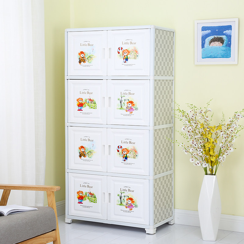 Children Intake Cabinet Special Large Number Free Combination Multilayer Toy Five Bucket Cabinet Double Door Thickened Plastic Baby Wardrobe