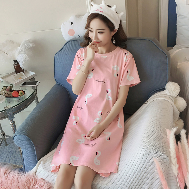 Ngủ váy cô gái mùa hè tay áo ngắn trong phiên bản dài Hàn Quốc của pajama Hàn Quốc có kích thước lớn mã quần áo nhà mùa hè rộng rãi.