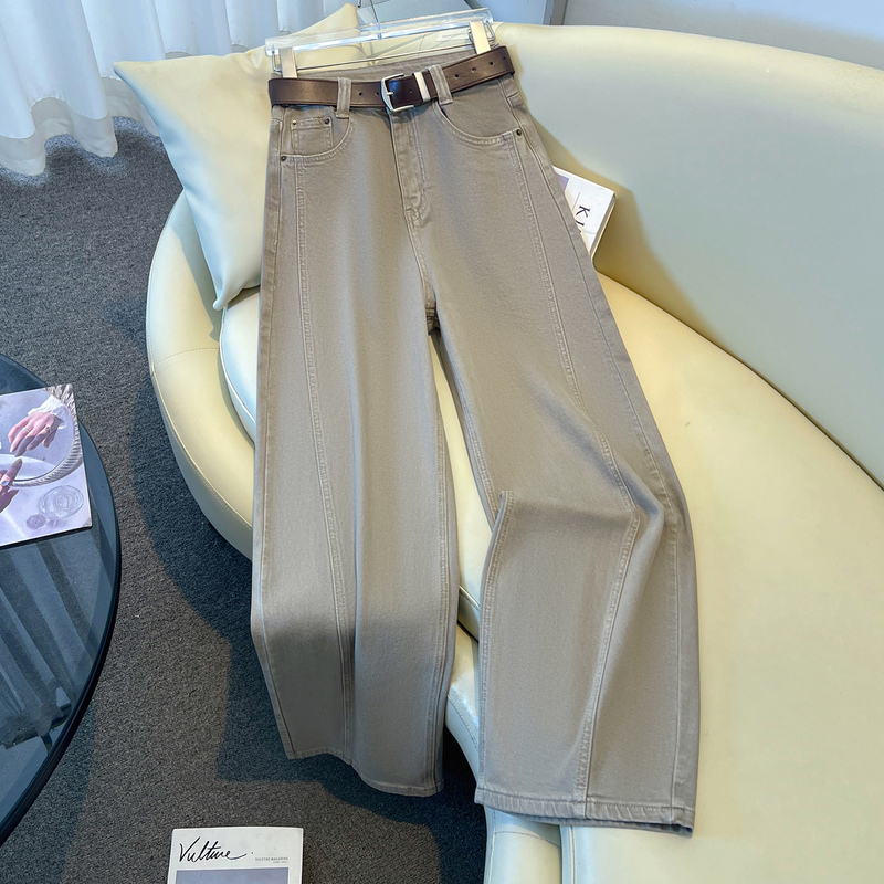High-End Milk Tea Color Straight-Leg Jeans for Women, Autumn and Winter 2026 New Trendy Loose Slimming Casual Scimitar Wide-Leg Pants