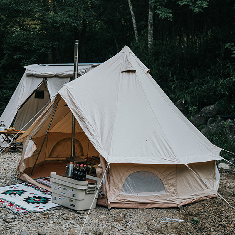 Hanfor Outdoor Double Retro Cotton Fabric Tent Luxury Dew Camping Tent Camping Waterproof Chimney Mongolian Bag