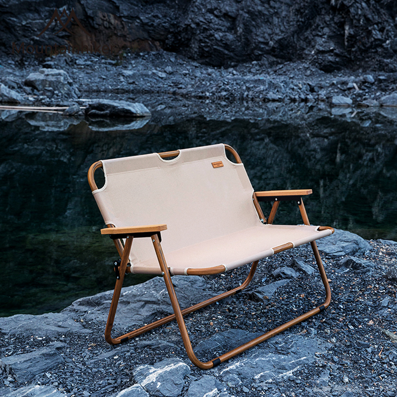 Hanfor Outdoor Camping Metal Folding Double Chair Portable Field Bench Travel Casual Armrests Chair