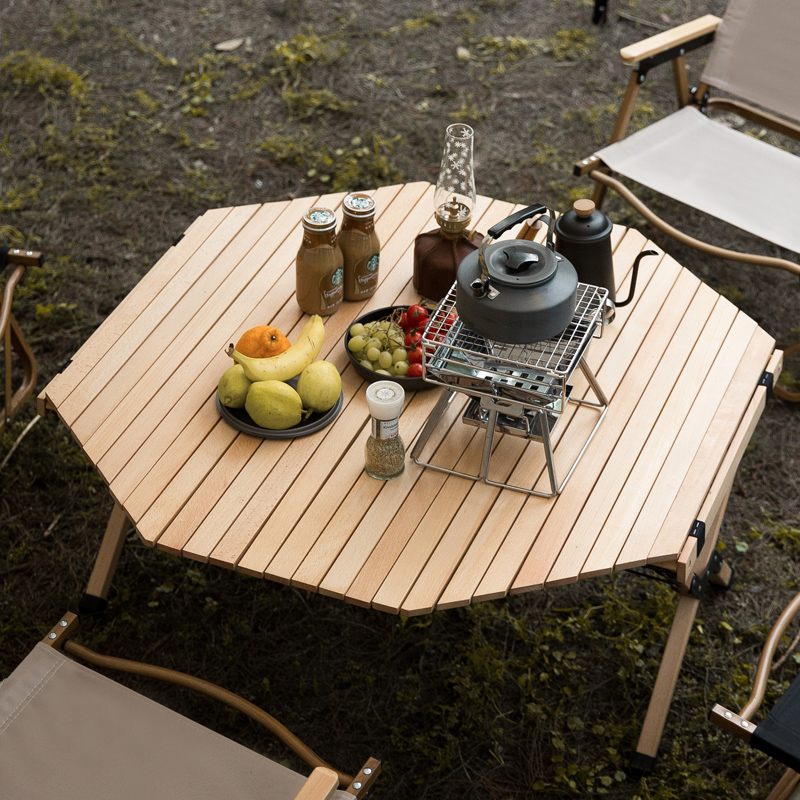 Hanfor Outdoor Solid Wood Anise Egg Roll Table Camping Folding Table Portable Self Driving Cruise Home Simple Picnic Table