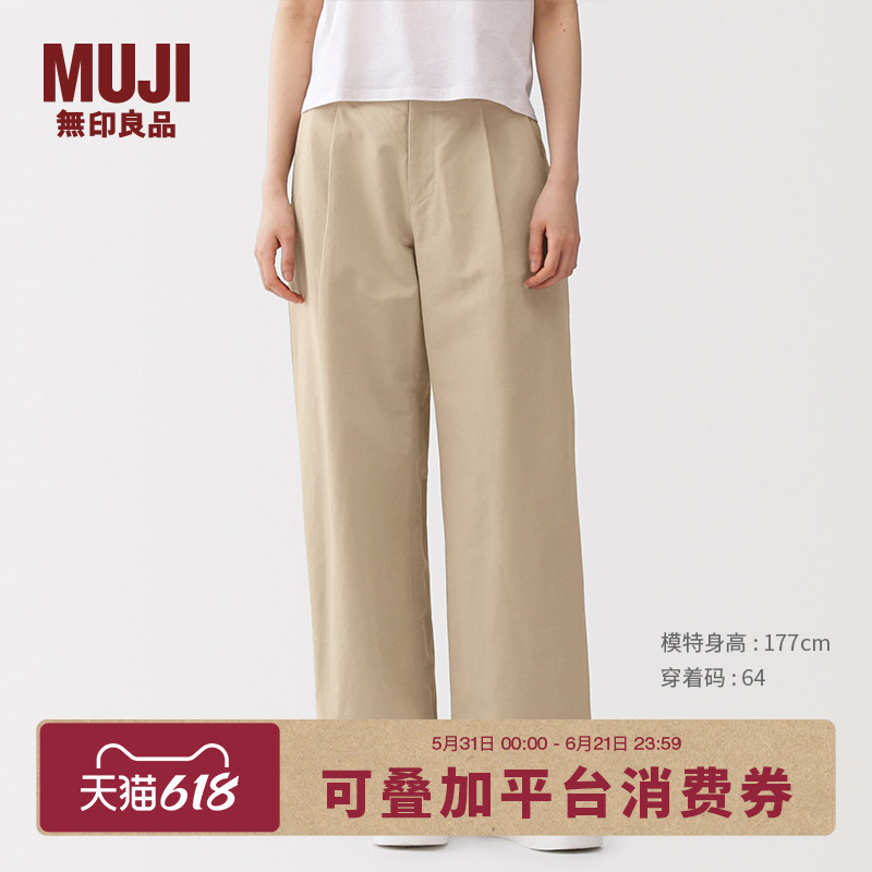 Muji Labo Women's Cotton Blend Pleated Wide-Leg Pants Women's Long Trousers Spring/Summer 2026