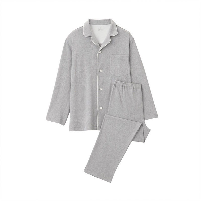 Unprinted fine MUJI male without side - seam double - corrugated pajamas